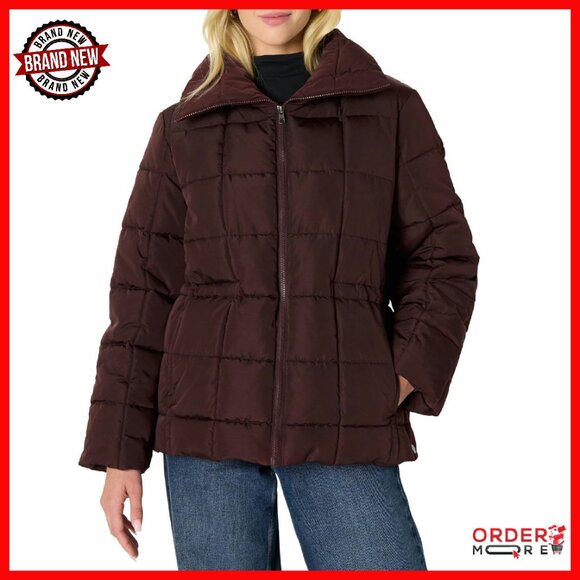 Oversized Square Quilted Puffer Jacket Adjustable Waist Water-Repellent